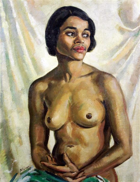 § Alfred Neville Lewis (1895-1972) Half length portrait of a nude woman 28 x 23in.